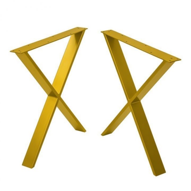 Set 2 picioare masa stil scandinav forma X, vopsire in camp electrostatic, finisaje premium, metal auriu